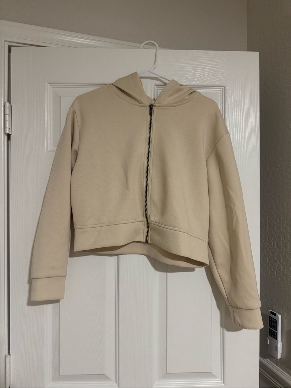 Cropped Zip-Up Hoodie Jacket - Cream